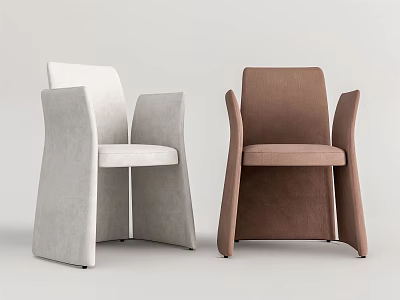 Modern White and Brown Dining Chairs with Sleek Armrests and Backrests 3d model
