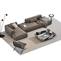 Modern Living Room With Gray Sectional Sofa Pillows Blanket Floor Lamp And Marble Coffee Table