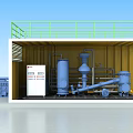 Industrial Equipment Unit With Yellow Container Structure Green Guardrail And Blue Machinery Components