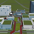 Modern Urban Architecture Complex With Plaza Green Space And Red Walkway