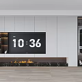 Modern TV Background Wall Interior Design With Fireplace And Shelves
