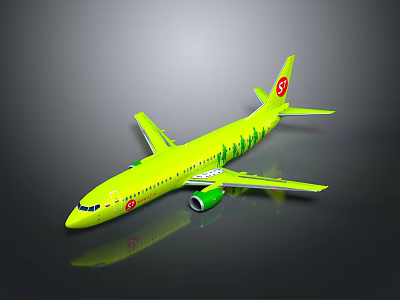 Bright Yellow Aerospace Vehicle With Green Tree Patterns And Red Tail Logo For Cosmic Exploration 3d model
