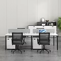 Modern Office Desk Setup With Ergonomic Chairs Laptop And Potted Plant In Open Space