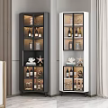 Modern Tall Wine Cabinet With Glass Doors Shelves Wine Bottles And Decorative Items