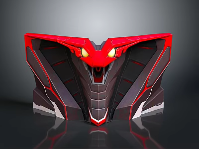 Futuristic Sci Fi Mechanical Snake Head With Red Black Armor And Yellow Glowing Eyes 3d model