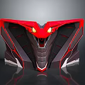 Futuristic Sci Fi Mechanical Snake Head With Red Black Armor And Yellow Glowing Eyes