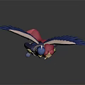 Game Movie Character With Blue Wings Gold Blue Uniform And Mask Holding Sword