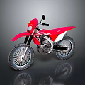 Red Off Road Motorcycle With Large Tires Black Mirrors And Silver Engine