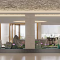 Elegant Hotel Lobby Interior With Water Feature Rock Formations Lotus Flowers And Marble Pillars