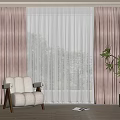 Brown Curtains With White Sheer Panel In Modern Living Room With Sofa And Plants