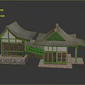 Traditional Architectural Design With Sloped Tile Roofs Wooden Frames Connecting Corridor And Stone Base Platforms