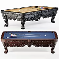 Elegant Billiard Room With Carved Leg Tables Balls And Cues