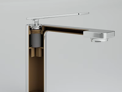 Modern Silver Metal Faucet With Single Lever Handle And Tall Spout Design 3d model