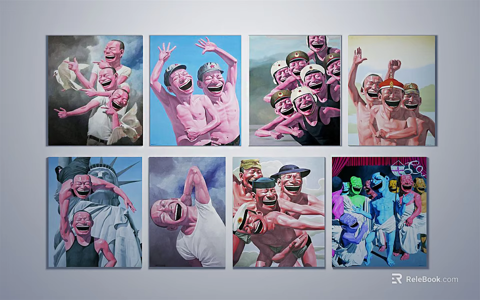 Vibrant Contemporary Figure Paintings Featuring Multiple Lively Figures With Exaggerated Expressions 3d model 