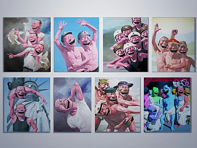 Vibrant Contemporary Figure Paintings Featuring Multiple Lively Figures With Exaggerated Expressions 3d model