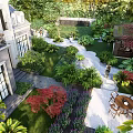 Modern Garden Wall Design With Green Plants Stone Path And Seating Area