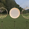 Illuminated Circular Chandeliers With Bamboo Leaves Birds Waves And Natural Background
