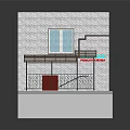 Building Model Structure With White Brick Wall Red Door Blue Window And Transparent Porch Canopy