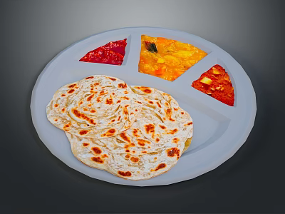 White Divided Plate With Naan Bread And Curry Sauce Compartments For Meals 3d model