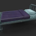 Metal Bed Frame With Purple Mattress And White Pillow On Wheels