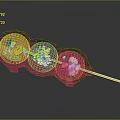 Colorful Fruit Skewer With Decorative Flower Shapes On Wooden Stick