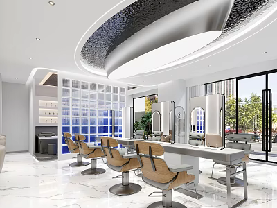 Modern Beauty Hair Salon Interior Design With Styling Chairs Mirrors And Marble Floor 3d model