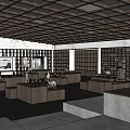 Modern Leisure Area With Comfortable Seating Display Shelves And Pendant Lights