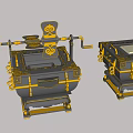 Ornate Black And Gold Landscape Sculptures With Square Structures And Top Emblem
