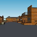 Commercial Street With Wooden Buildings Traditional Style Rows of Balconies and Verandas