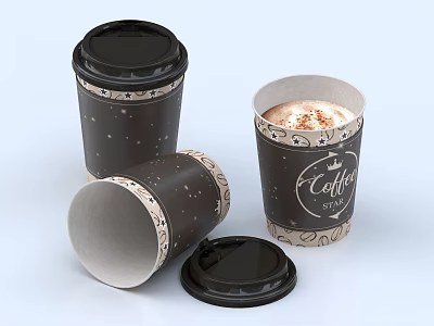 Disposable Coffee Cups For On The Go With Lids And Decorations 3d model
