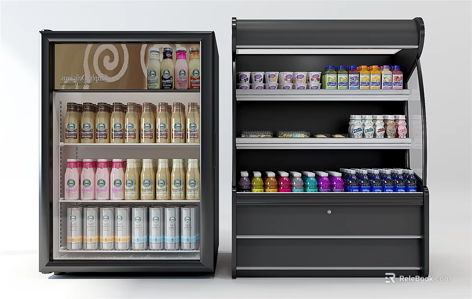 Refrigerator Freezer With Transparent Door And Assorted Beverage Storage Shelves 3d model 