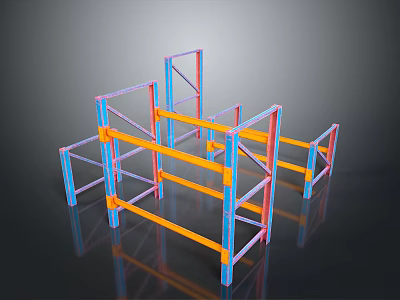 Colorful Metal Frame Structures With Interconnected Geometric Design And Reflective Surfaces 3d model