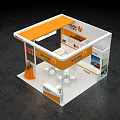 Modern WAZAM Exhibition Booth With Orange White Design Display Panels And Reception Tables