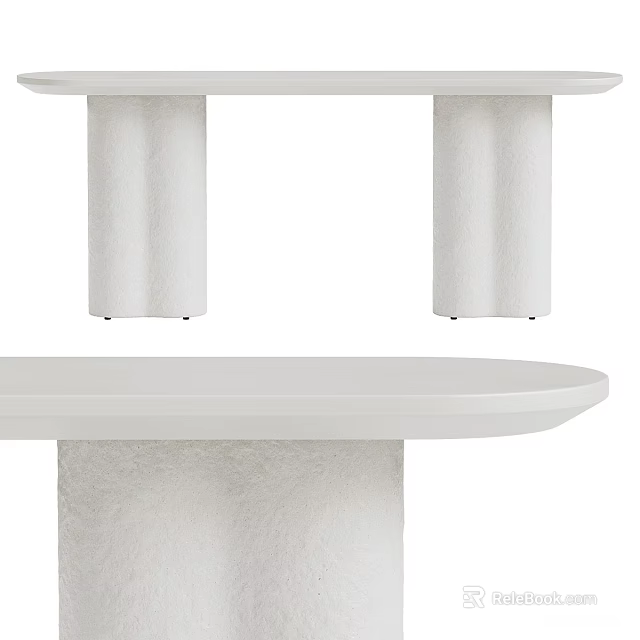 White Modern Dining Table With Round Top And Textured Cylindrical Legs Design 3d model