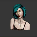 Stylish Game and Movie Female Character With Turquoise Short Hair Black Tank Top And Necklace