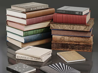 Classic Vintage Stacked Books With Various Colored Covers And Notebooks 3d model