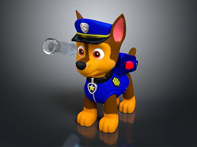 Cartoon Police Dog Character In Blue Uniform With Police Hat And Red Equipment 3d model