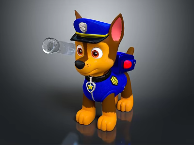 Cartoon Police Dog Character In Blue Uniform With Police Hat And Red Equipment 3d model