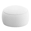 Two Beige Round Fabric Ottomans with Soft Surface for Modern Minimalist Home Decor