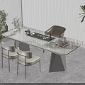 Modern Tea Table With Glass Top And Beige Chairs Near Potted Plants
