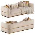 Elegant Beige Two Seater Sofa With Decorative Pillows And Knit Blanket