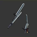 Various Designed Swords Featuring Different Hilts Blades And Blue Glow On Dark Reflective Background