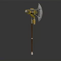 Mechanical Sci Fi Axe With Metal Blade Yellow Accents And Wooden Handle
