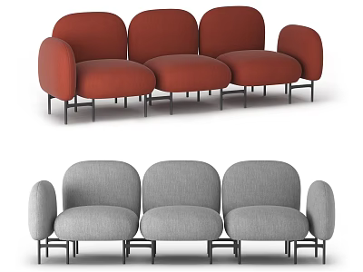 Modern Three Seater Sofa Design in Red and Gray with Black Metal Legs 3d model