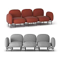 Modern Three Seater Sofa Design in Red and Gray with Black Metal Legs