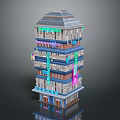 Multi Story Modern Building With Solar Panels And Colorful Decorative Elements