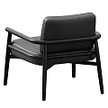 Black Leather Upholstered Accent Chair with Wooden Armrests and Modern Minimalist Design