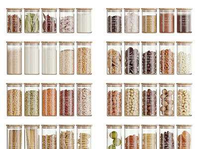 Transparent Airtight Spice Jars For Kitchen Storage With Various Spices And Grains 3d model