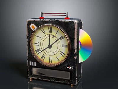 Vintage Black Clock With Roman Numeral Dial And CD Disc Handle Design 3d model