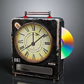 Vintage Black Clock With Roman Numeral Dial And CD Disc Handle Design